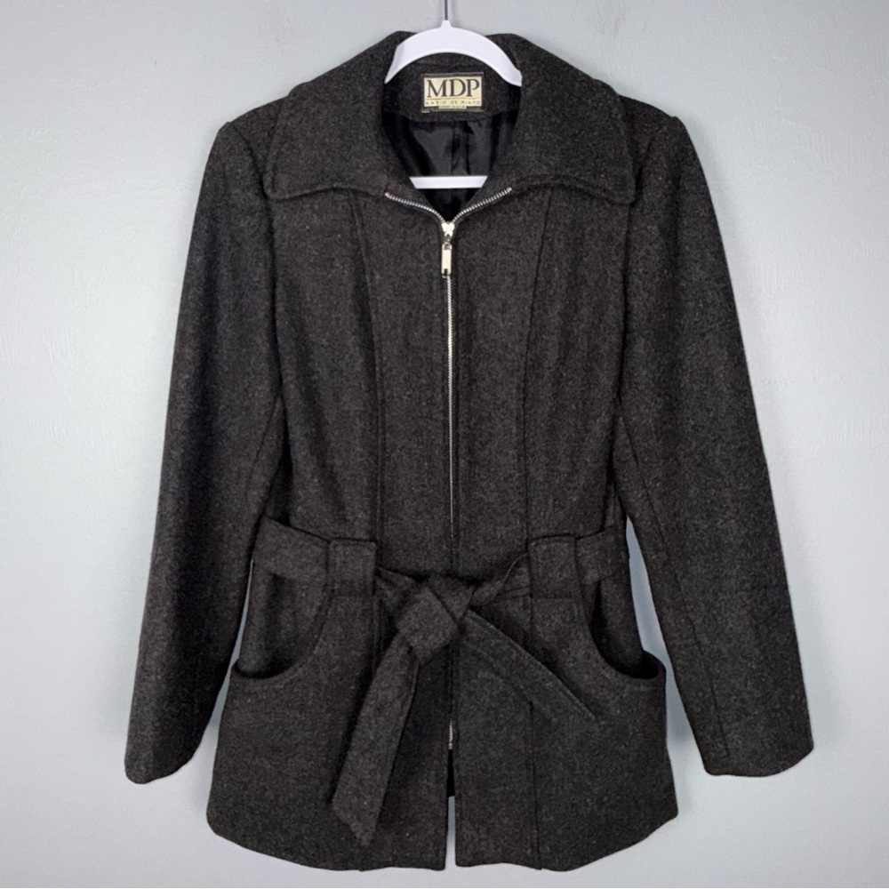 Mario De Pinto Jacket Coat Women's S Wool Blend Charcoal Gray Vtg Zip‎ Up *READ